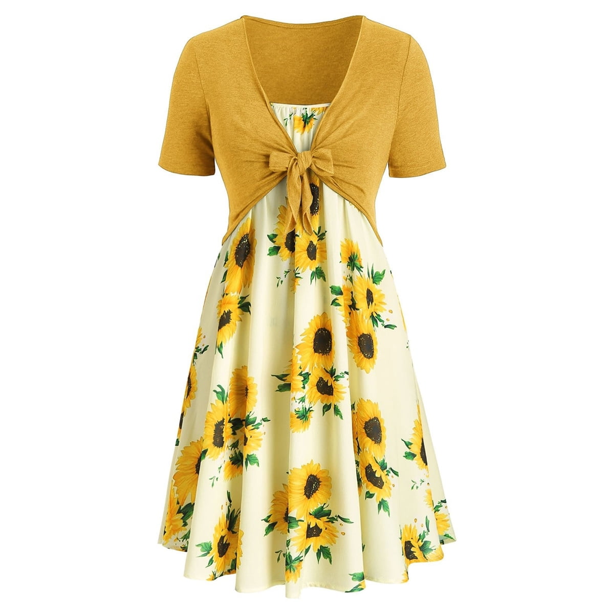 Women's Sunflower Print Knotted Two ...